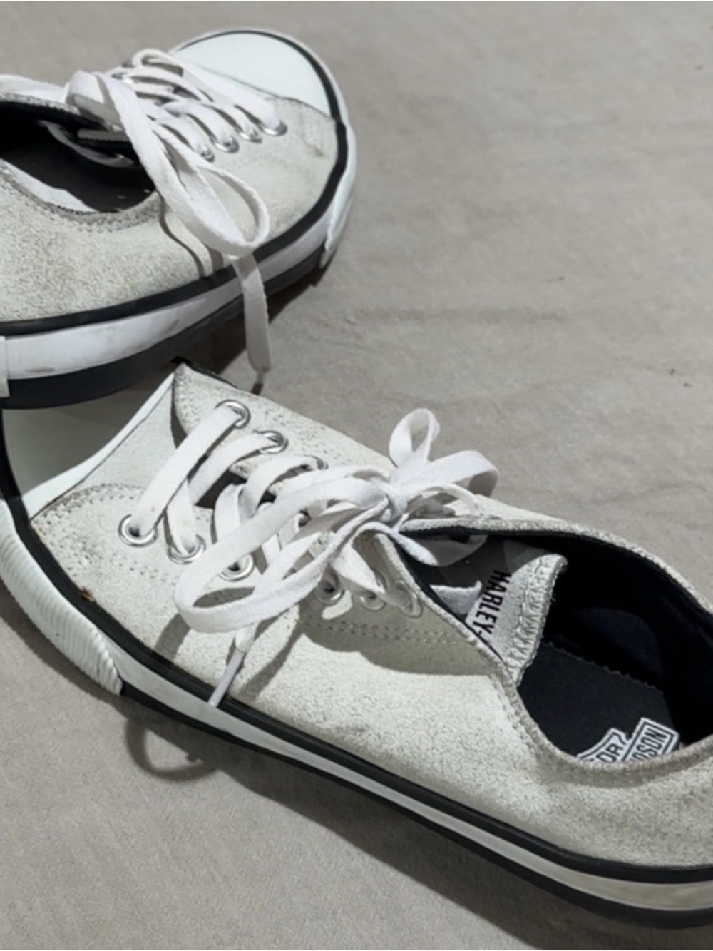 Harley-Davidson Women's Low-Top Suede Sneakers in Off-White with Black Trim